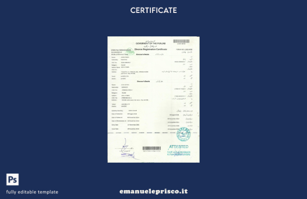 modello di certificato di divorzio del governo indiano del Punjab in stile verif